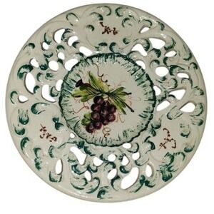 Italian Ceramic Grapevine Cutout Decorative Plate Charger Vintage Numbered